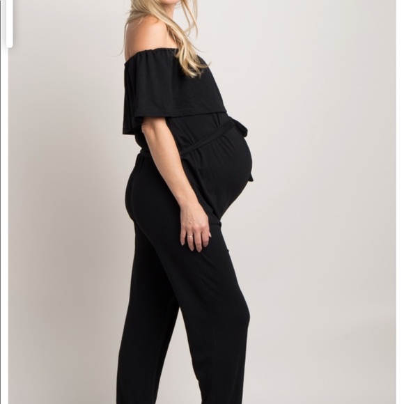PinkBlush Black Off Shoulder Maternity Jumpsuit - Picture 2 of 4